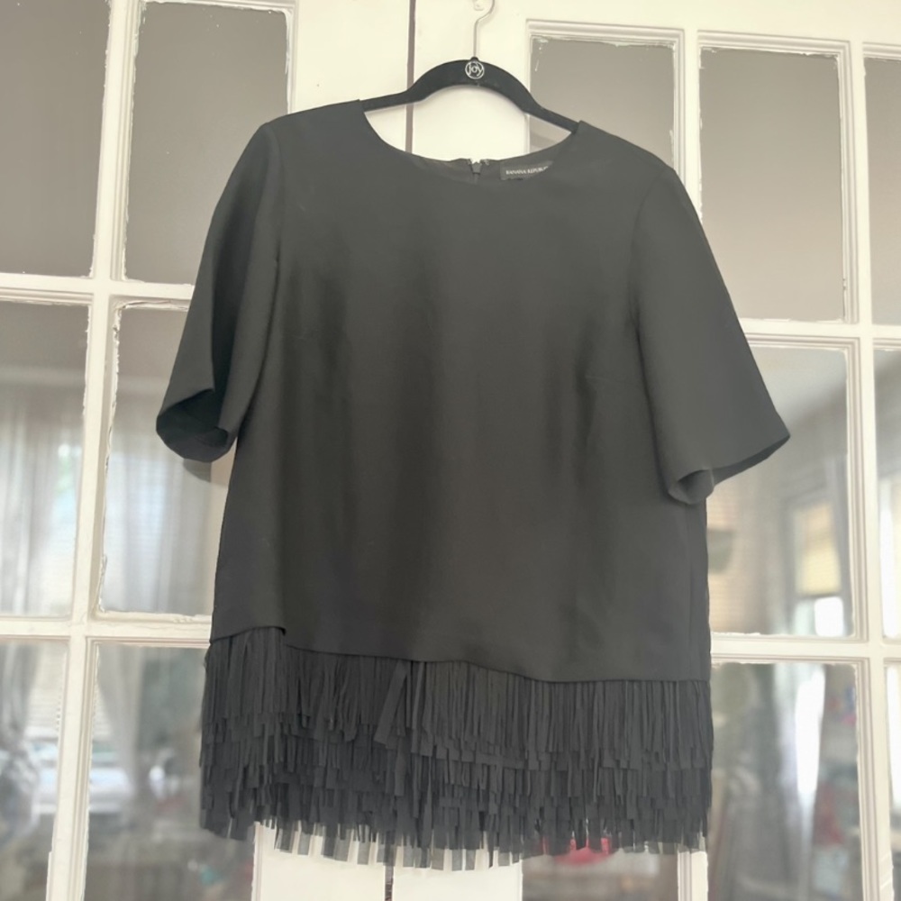 Banana Republic Black Blouse with Fringe size M NWT